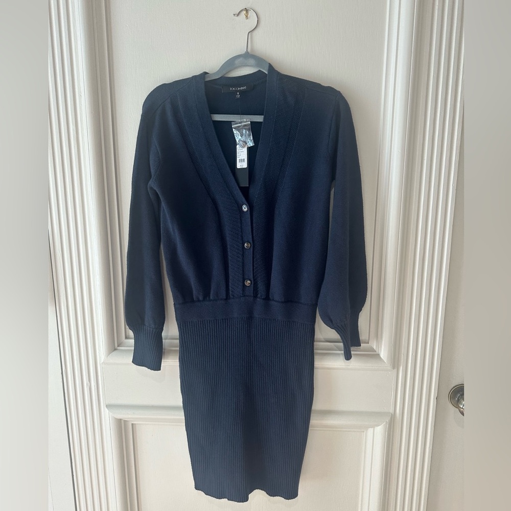 Elegant Long Sleeve Navy Dress
